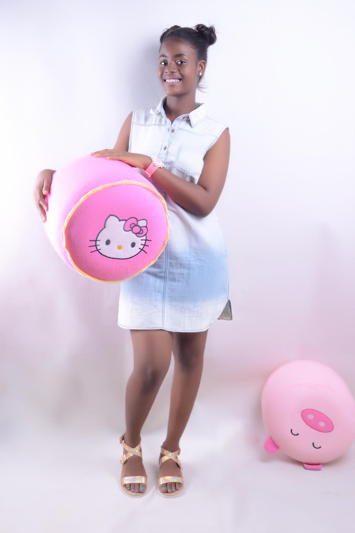 Washed denim jean button-down dress